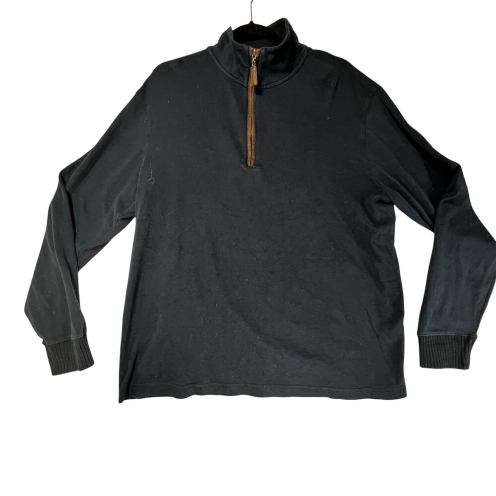Cremeux Classic Navy Blue Quarter Zip Pullover Sweater Large Ribbed Cuffs - Picture 2 of 9